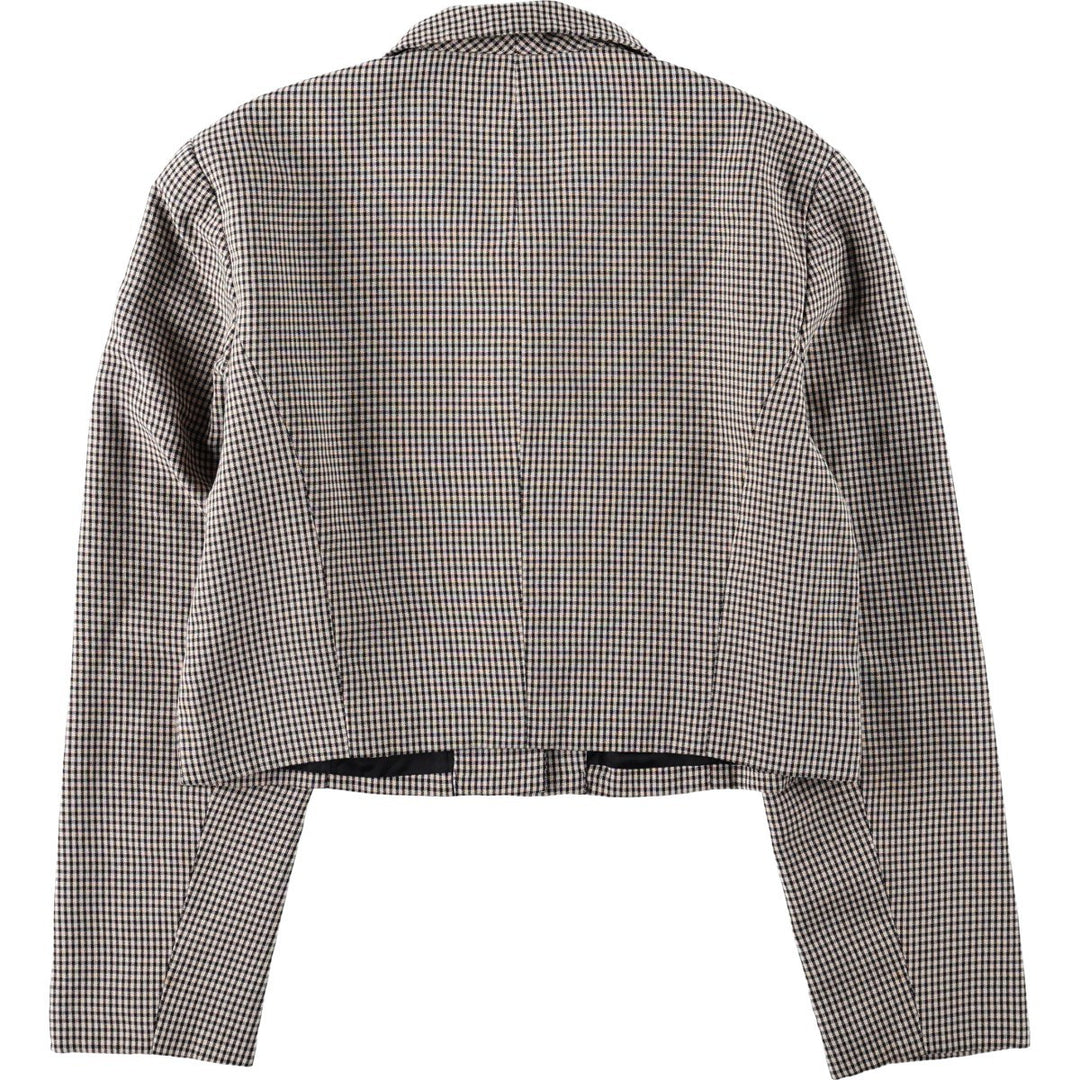 LOFT Check Pattern Gingham Check Cropped Jacket, Made in USA, Women's Size L (approx.) Rayon Beige type Vintage Second Hand