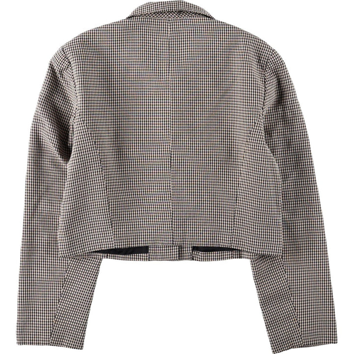 LOFT Check Pattern Gingham Check Cropped Jacket, Made in USA, Women's Size L (approx.) Rayon Beige type Vintage Second Hand