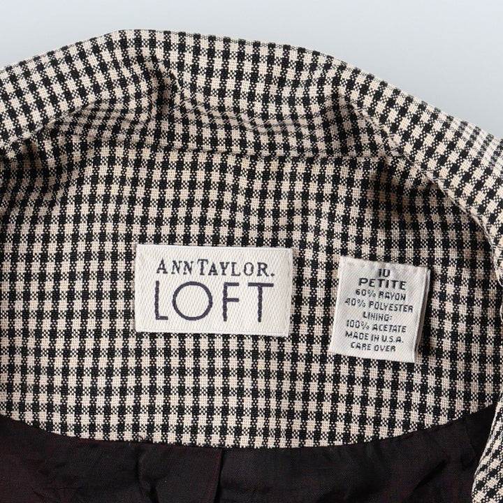 LOFT Check Pattern Gingham Check Cropped Jacket, Made in USA, Women's Size L (approx.) Rayon Beige type Vintage Second Hand