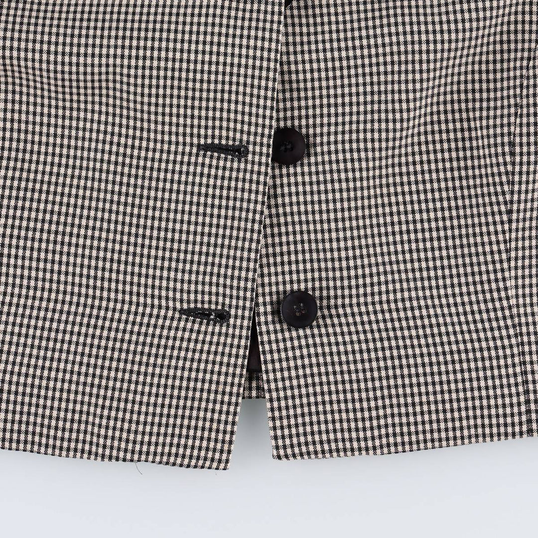 LOFT Check Pattern Gingham Check Cropped Jacket, Made in USA, Women's Size L (approx.) Rayon Beige type Vintage Second Hand
