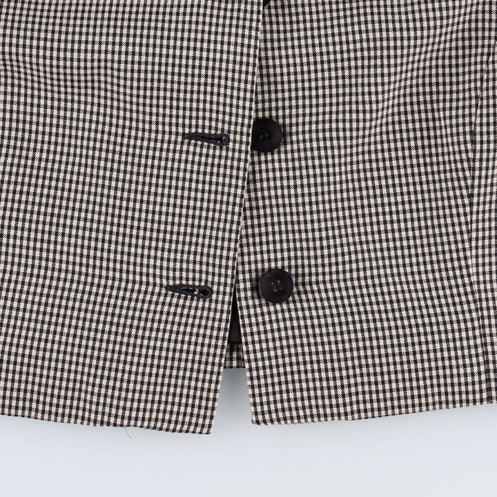 LOFT Check Pattern Gingham Check Cropped Jacket, Made in USA, Women's Size L (approx.) Rayon Beige type Vintage Second Hand