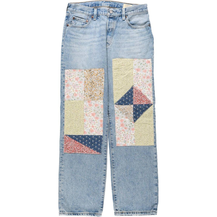 Levi's 501 R '90'S Patchwork Straight Denim Pants, Women's XL (equivalent to W31) cotton blue type Vintage Second Hand