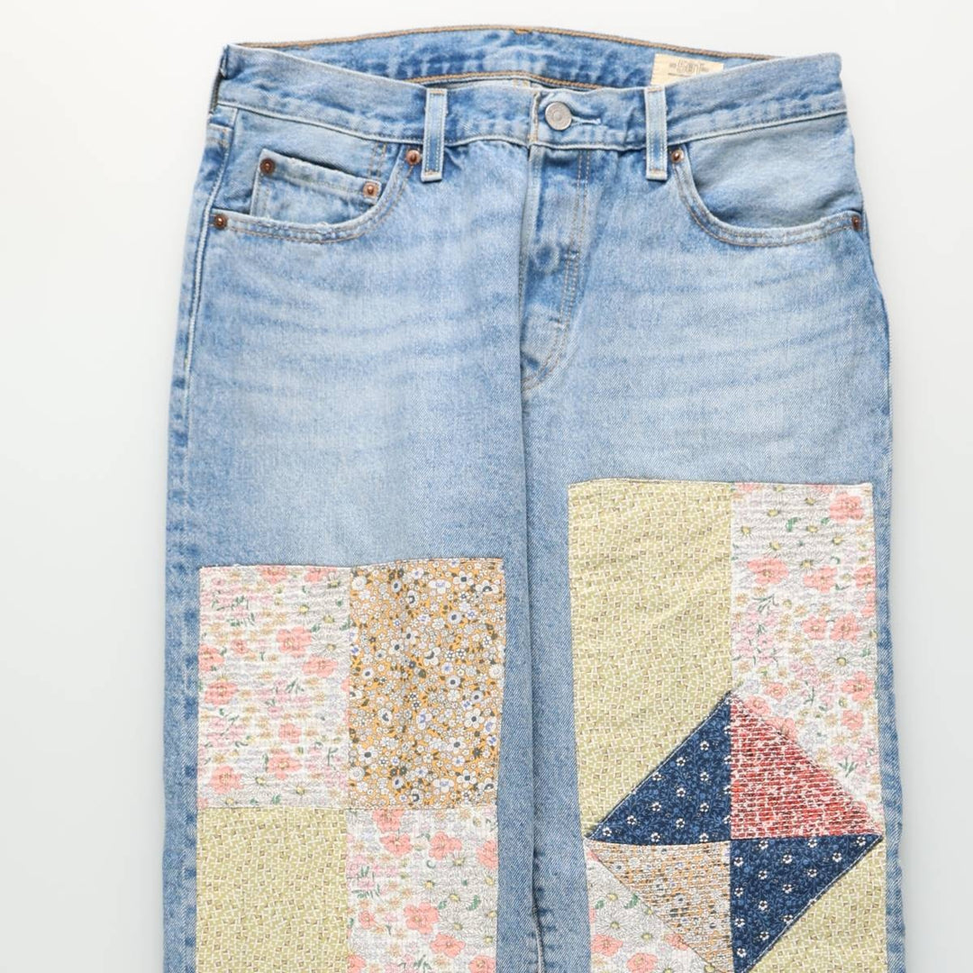 Levi's 501 R '90'S Patchwork Straight Denim Pants, Women's XL (equivalent to W31) cotton blue type Vintage Second Hand