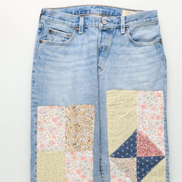 Levi's 501 R '90'S Patchwork Straight Denim Pants, Women's XL (equivalent to W31) cotton blue type Vintage Second Hand