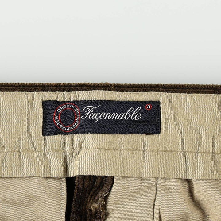 Fa?onnable Two-Pleat Corduroy Pants, Men's Size W32 (approx.) cotton Khaki type brown Vintage Second Hand