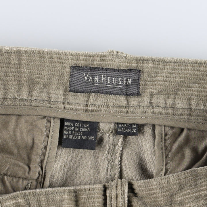 VAN HEUSEN Two-Pleat Corduroy Pants, Waist: 34, Inseam: 32 (Equivalent to Men's W34) cotton Beige type Vintage Second Hand