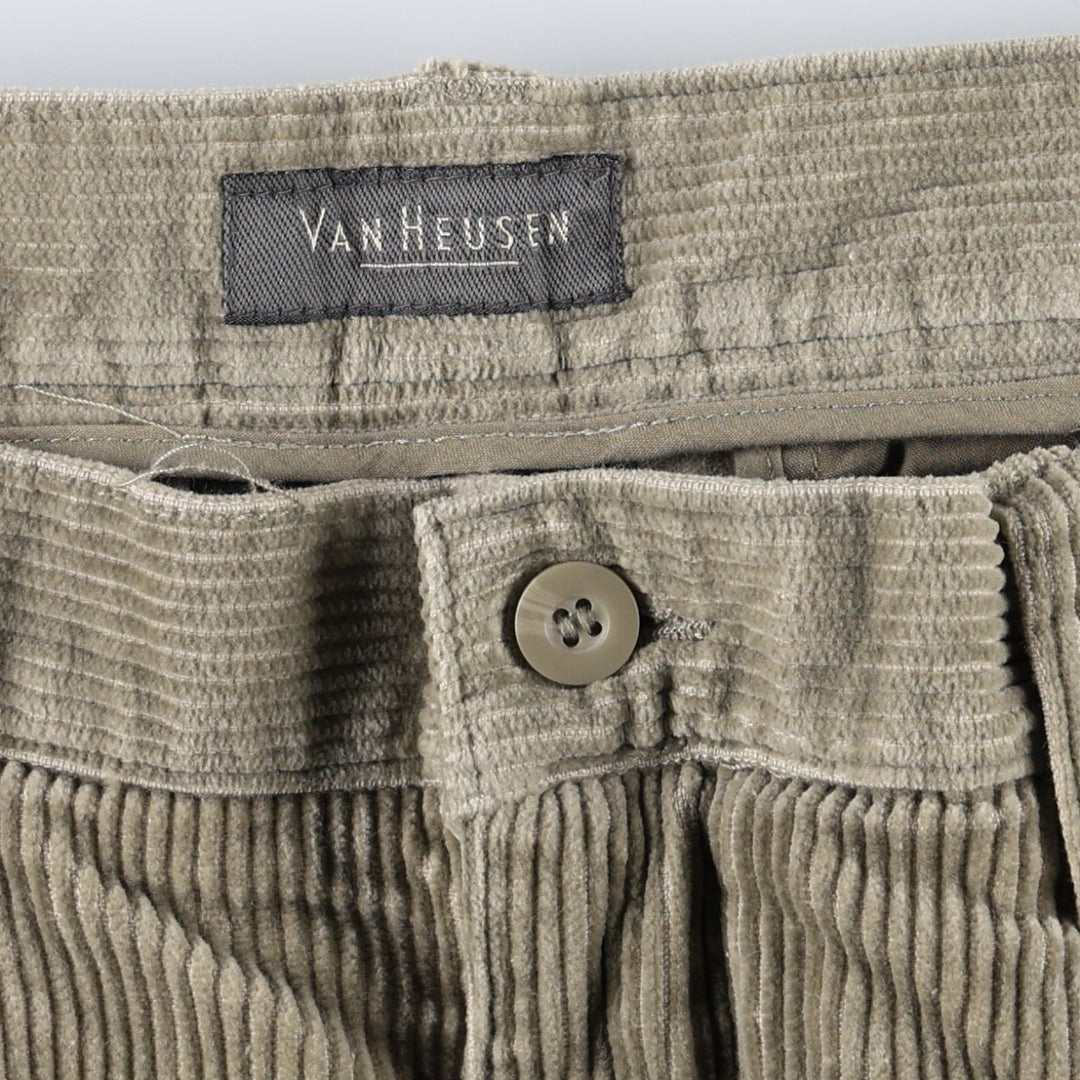VAN HEUSEN Two-Pleat Corduroy Pants, Waist: 34, Inseam: 32 (Equivalent to Men's W34) cotton Beige type Vintage Second Hand