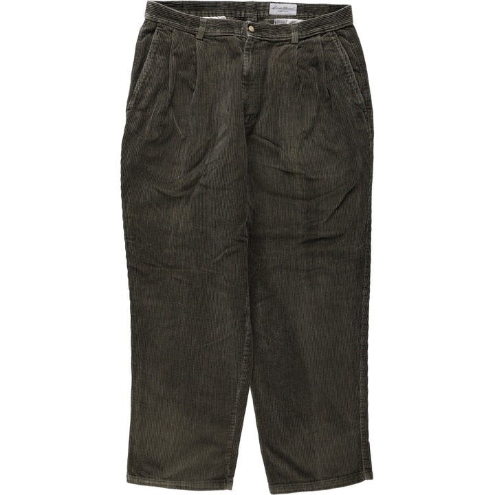 Eddie Bauer two-pleat wide-wale corduroy pants, men's size W36 (approx.) cotton Khaki type Vintage Second Hand