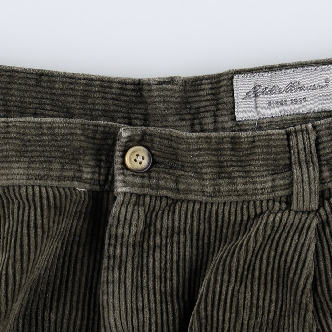 Eddie Bauer two-pleat wide-wale corduroy pants, men's size W36 (approx.) cotton Khaki type Vintage Second Hand