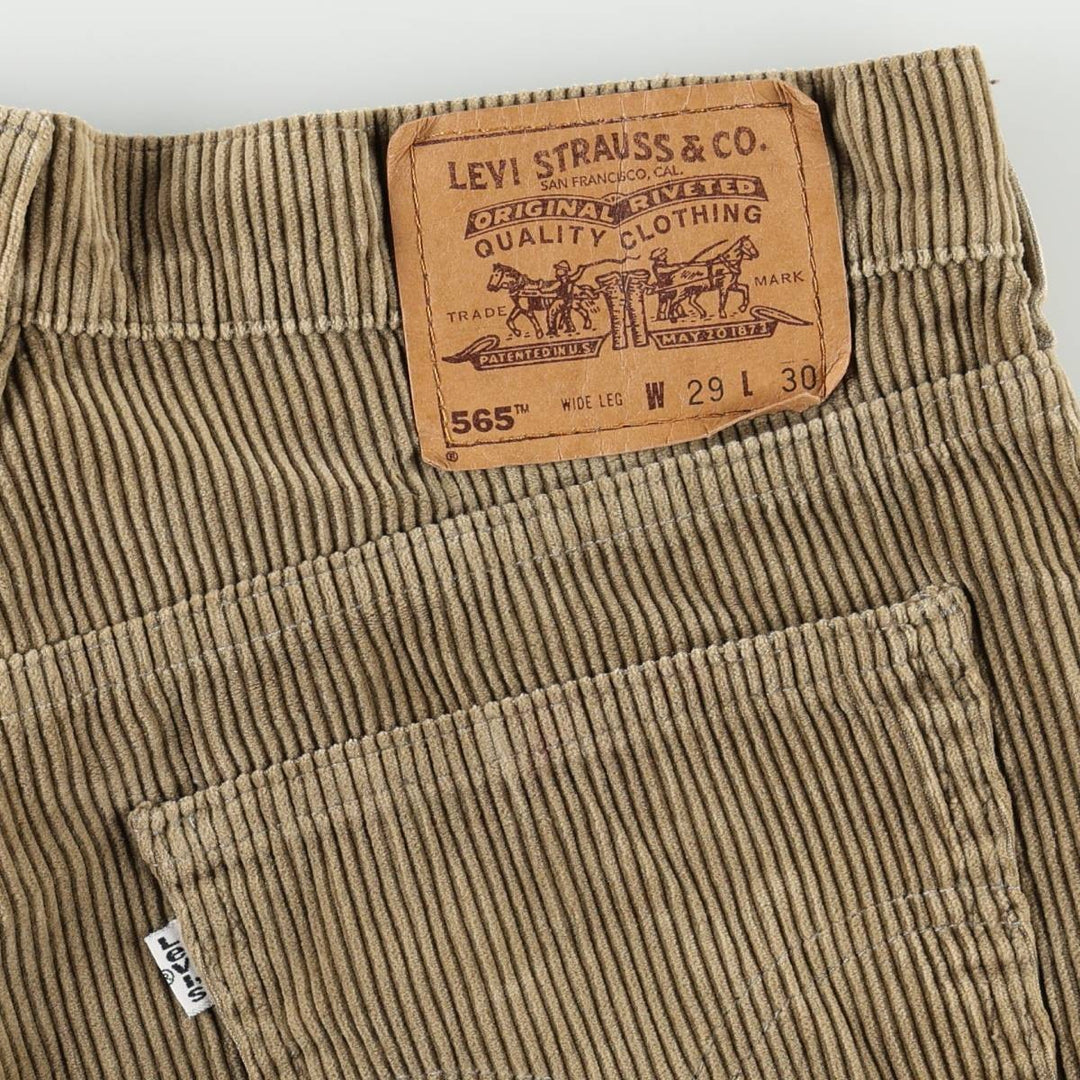 1990'S Levi's 565 Loose Fit Wide Leg Corduroy Pants, Made in USA, Men's Size W32 (approx.), Vintage cotton Khaki type sage green Vintage Second Hand