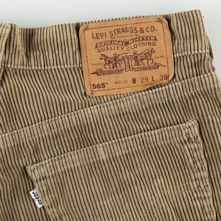 1990'S Levi's 565 Loose Fit Wide Leg Corduroy Pants, Made in USA, Men's Size W32 (approx.), Vintage cotton Khaki type sage green Vintage Second Hand