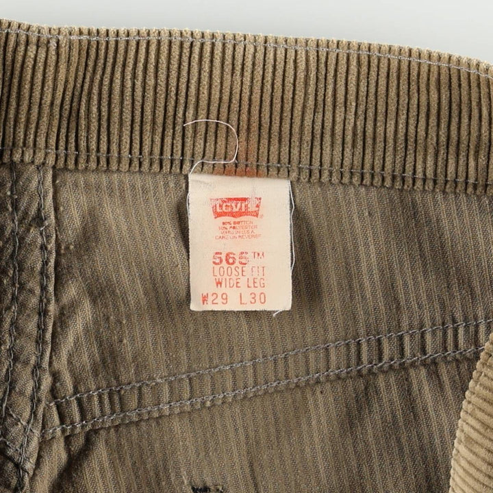 1990'S Levi's 565 Loose Fit Wide Leg Corduroy Pants, Made in USA, Men's Size W32 (approx.), Vintage cotton Khaki type sage green Vintage Second Hand