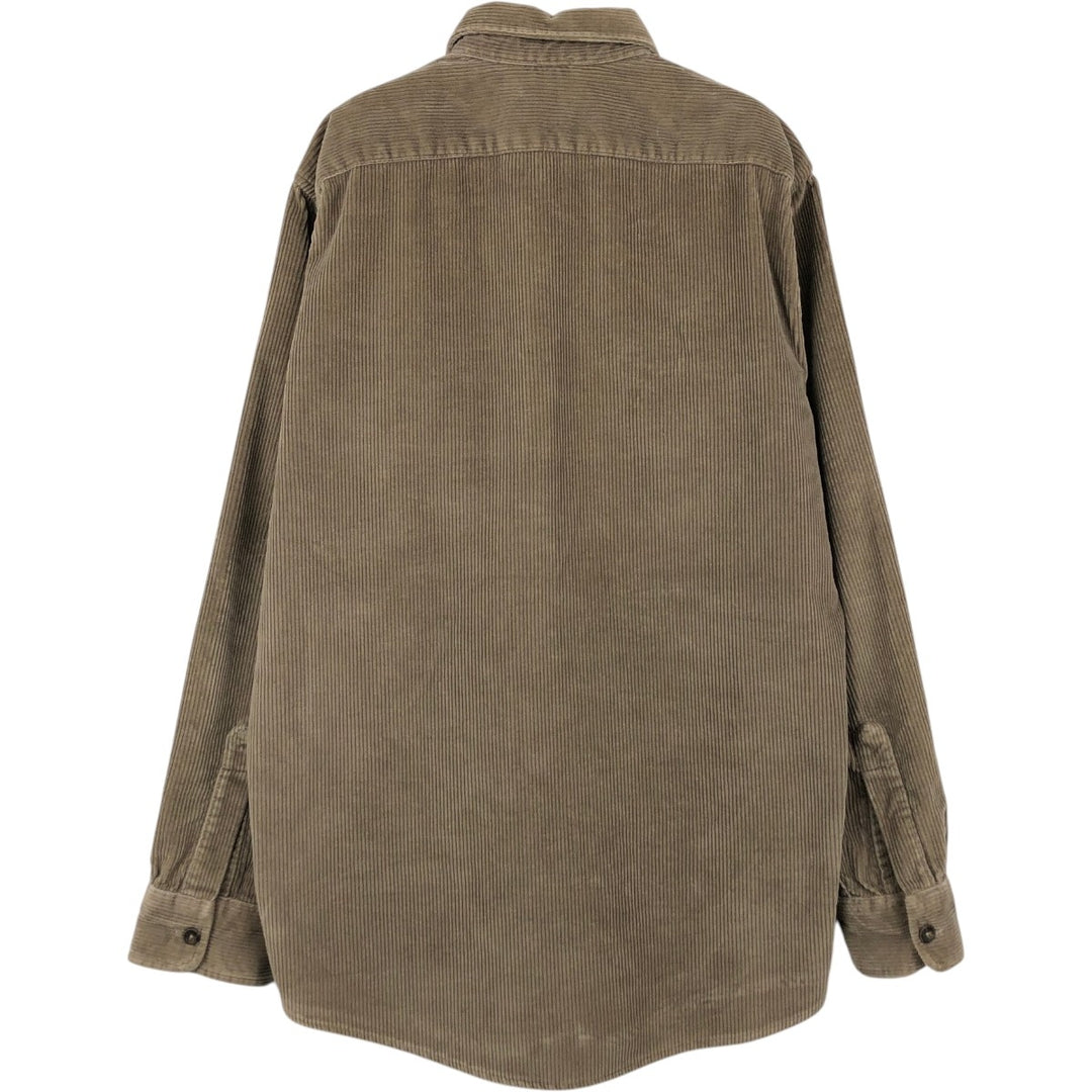 LLBean Long-Sleeve Corduroy Shirt, Made in USA, Men's Size M (approx.) cotton beige type brown Vintage Second Hand