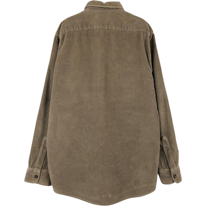 LLBean Long-Sleeve Corduroy Shirt, Made in USA, Men's Size M (approx.) cotton beige type brown Vintage Second Hand