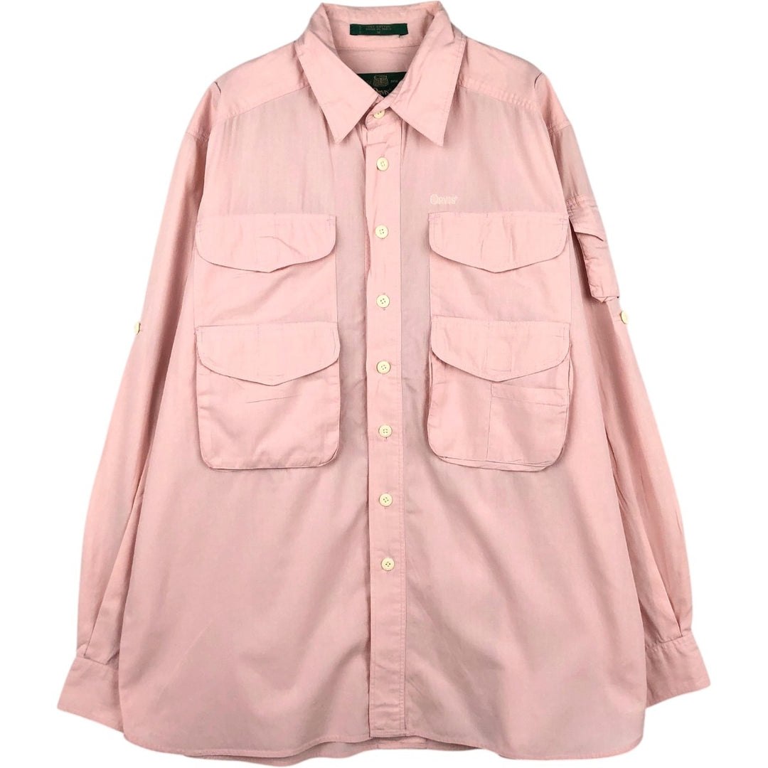 ORVIS Long-Sleeve Fishing Shirt, Men's Size M (approx.) cotton pink type Vintage Second Hand