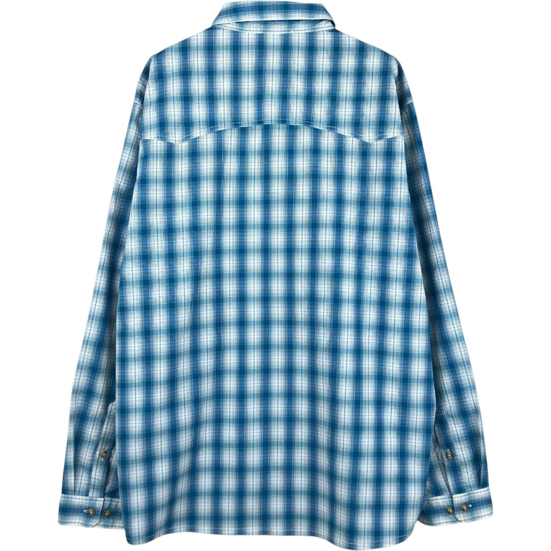Patagonia 52196SP16 Check Pattern Long Sleeve Fishing Shirt, Men's Size XL (approx.) Nylon turquoise blue Vintage Second Hand