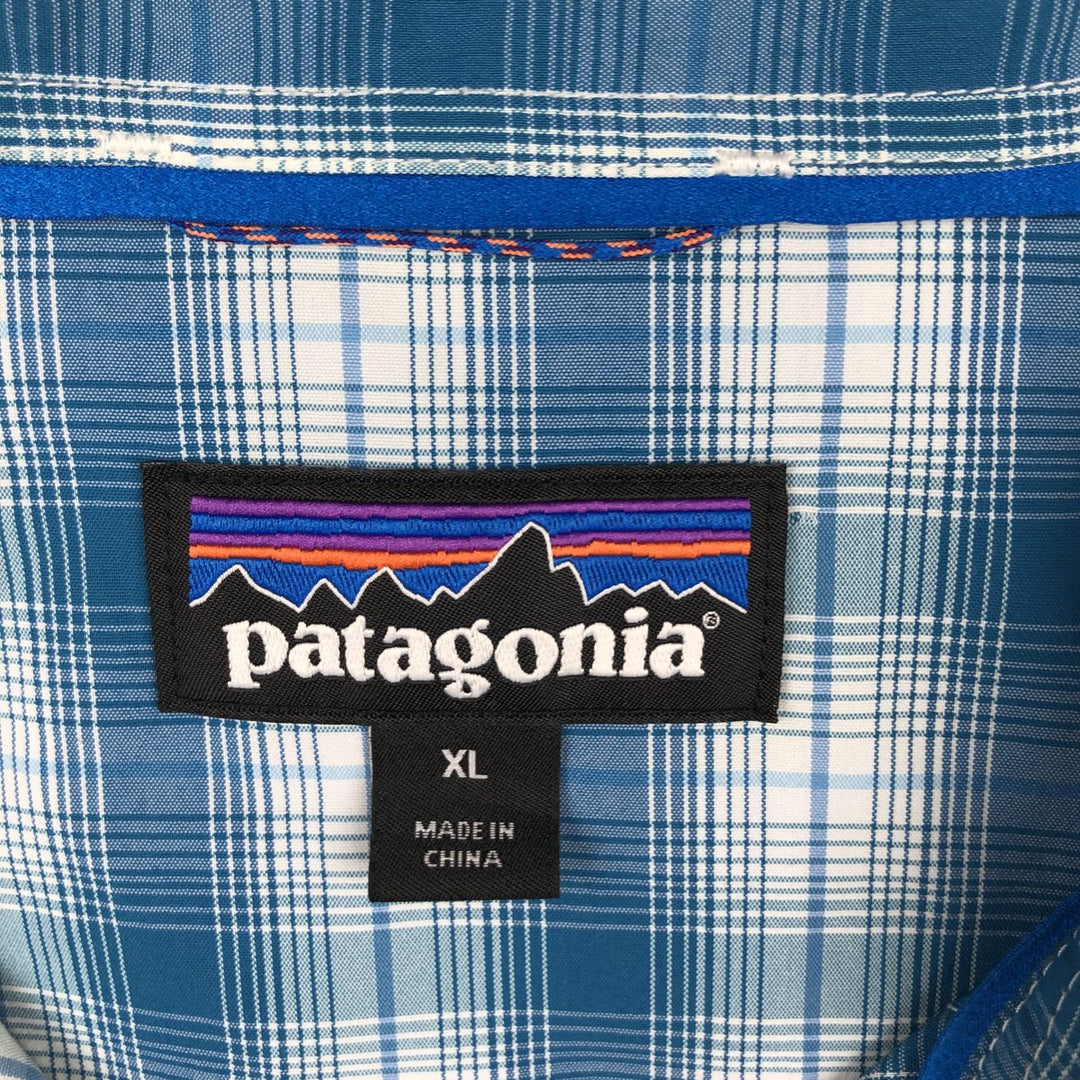 Patagonia 52196SP16 Check Pattern Long Sleeve Fishing Shirt, Men's Size XL (approx.) Nylon turquoise blue Vintage Second Hand