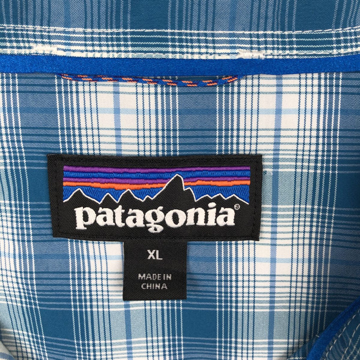 Patagonia 52196SP16 Check Pattern Long Sleeve Fishing Shirt, Men's Size XL (approx.) Nylon turquoise blue Vintage Second Hand