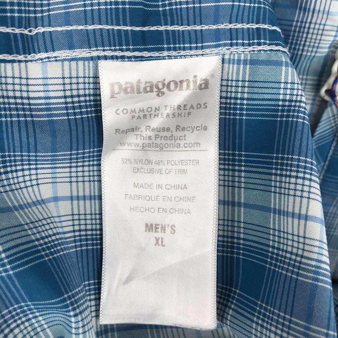 Patagonia 52196SP16 Check Pattern Long Sleeve Fishing Shirt, Men's Size XL (approx.) Nylon turquoise blue Vintage Second Hand