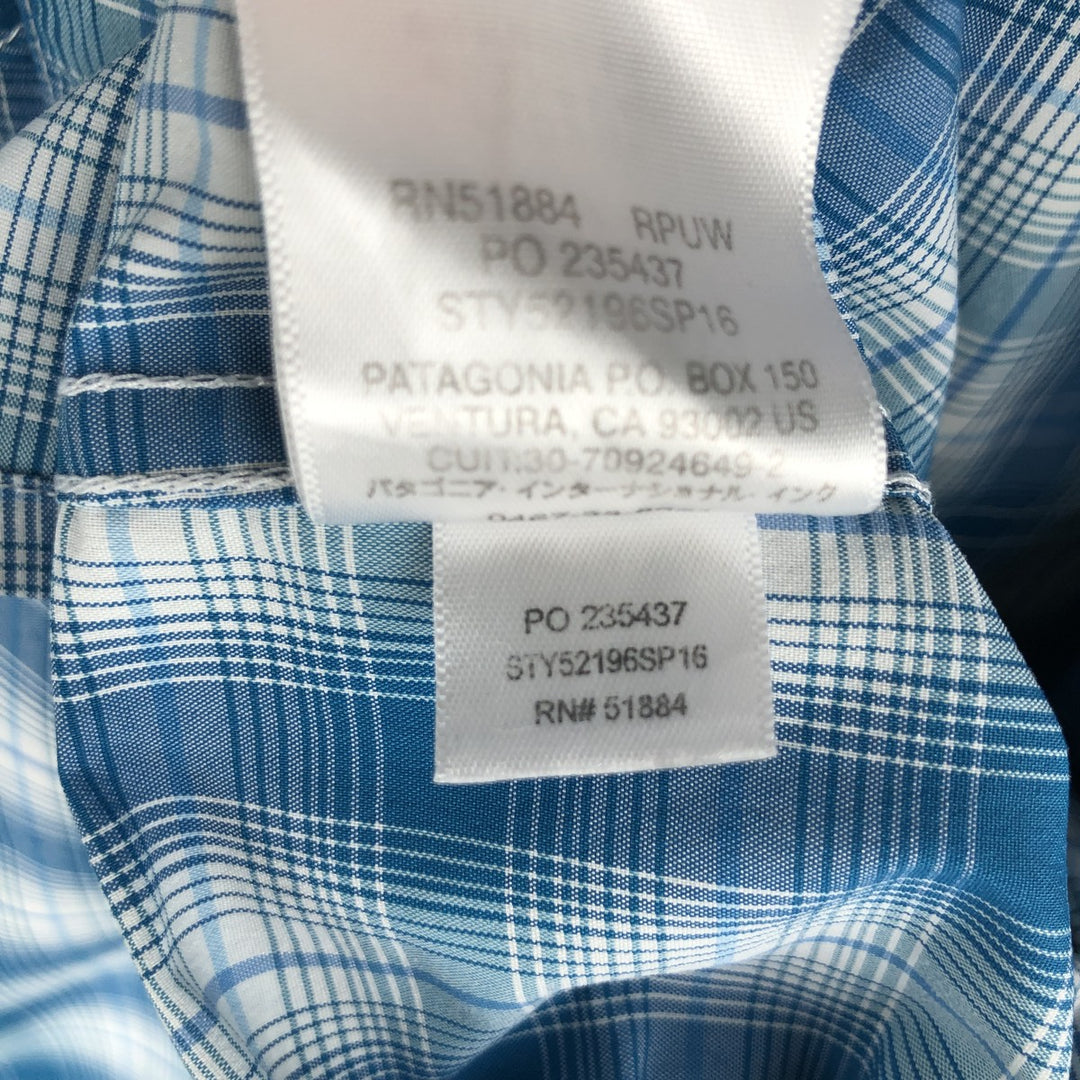 Patagonia 52196SP16 Check Pattern Long Sleeve Fishing Shirt, Men's Size XL (approx.) Nylon turquoise blue Vintage Second Hand