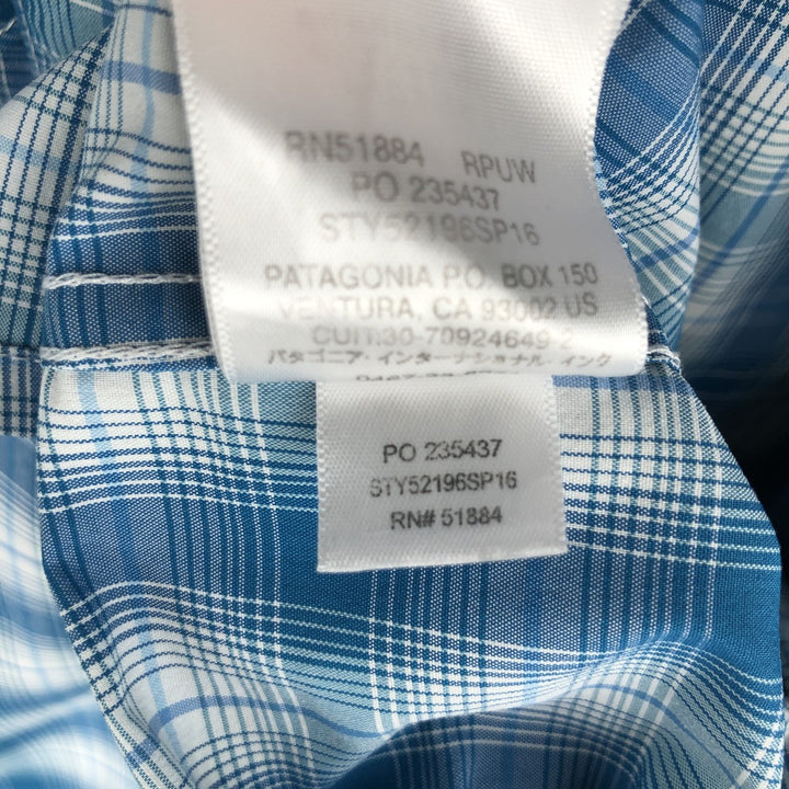 Patagonia 52196SP16 Check Pattern Long Sleeve Fishing Shirt, Men's Size XL (approx.) Nylon turquoise blue Vintage Second Hand