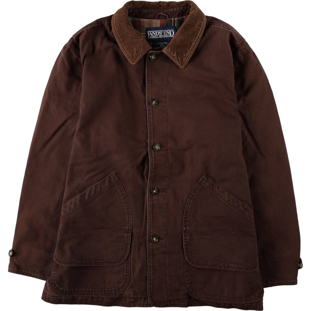 1990'S Lands' End corduroy collar hunting jacket, men's size XL (approx.) cotton brown type Vintage Second Hand