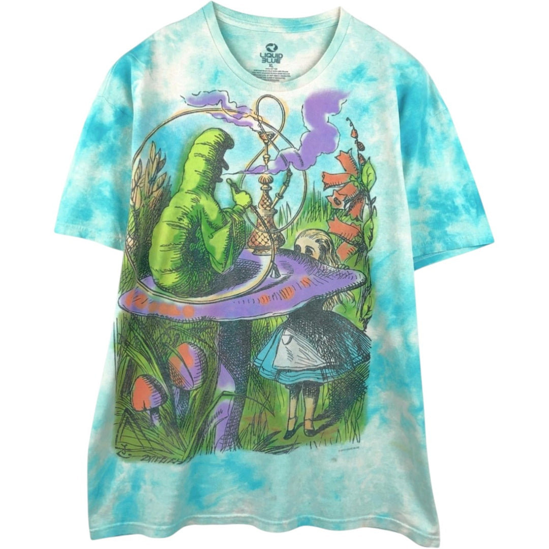 Liquid Blue Alice's Adventures in Wonderland Tie-Dye Pattern Movie T-Shirt (Men's XL equivalent) cotton Blue type light blue Vintage Second Hand