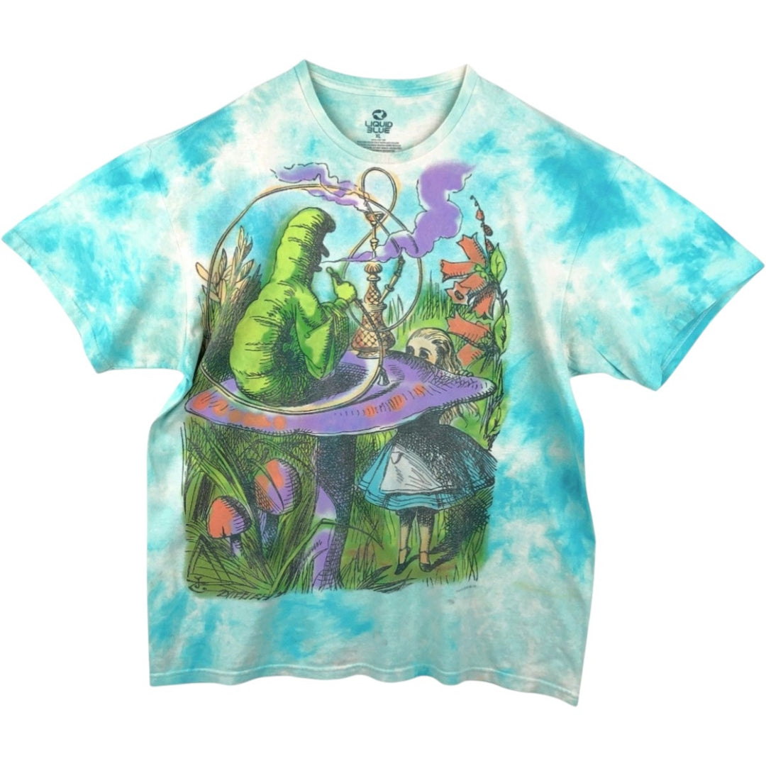 Liquid Blue Alice's Adventures in Wonderland Tie-Dye Pattern Movie T-Shirt (Men's XL equivalent) cotton Blue type light blue Vintage Second Hand