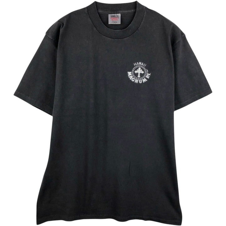 ONEITA POWER-T MAGNUM PI (Magnum P.I. Movie T-shirt) - Made in USA - Men's XL equivalent. cotton black type Vintage Second Hand