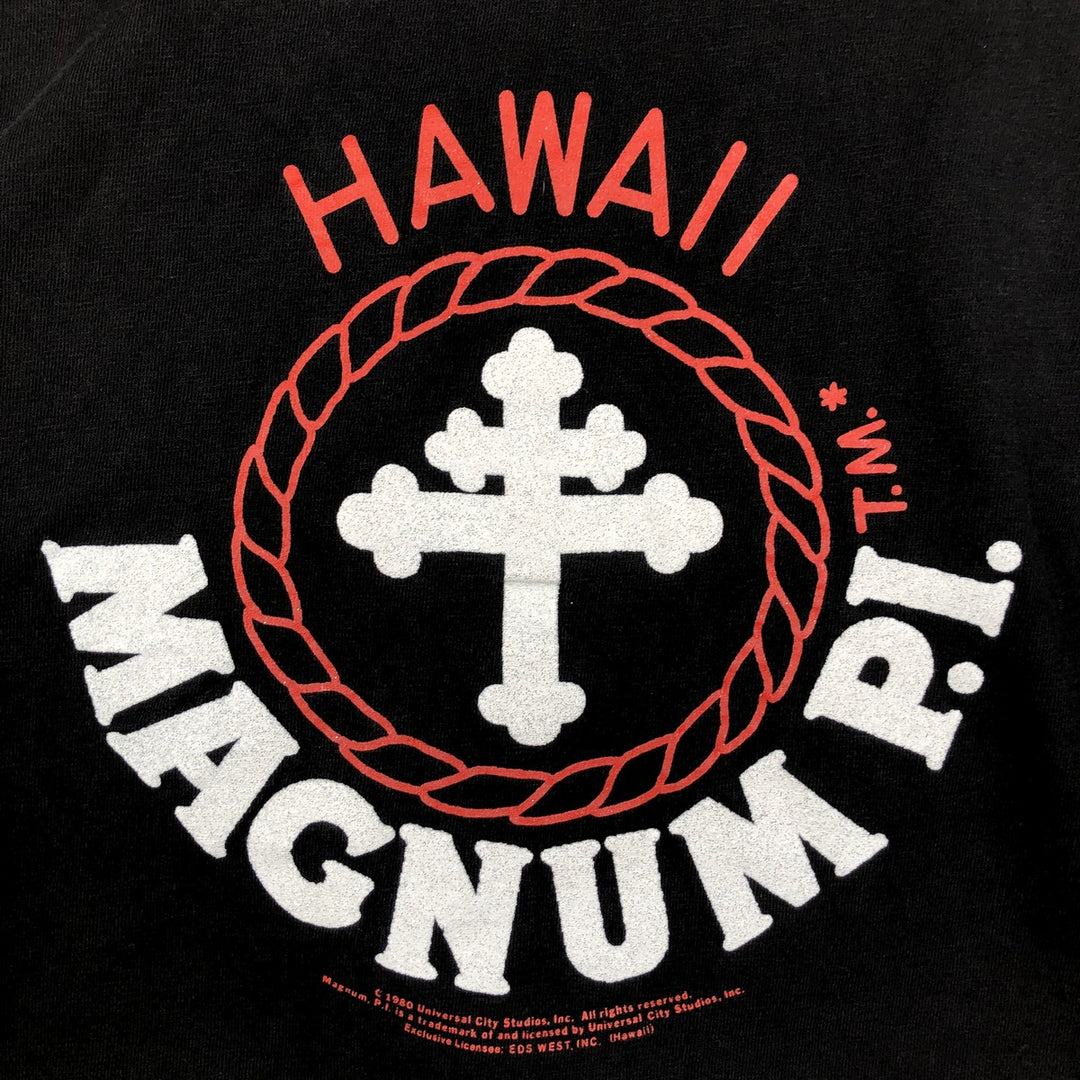 ONEITA POWER-T MAGNUM PI (Magnum P.I. Movie T-shirt) - Made in USA - Men's XL equivalent. cotton black type Vintage Second Hand