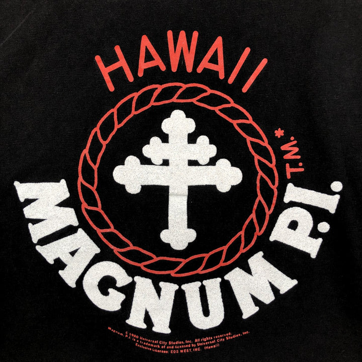 ONEITA POWER-T MAGNUM PI (Magnum P.I. Movie T-shirt) - Made in USA - Men's XL equivalent. cotton black type Vintage Second Hand