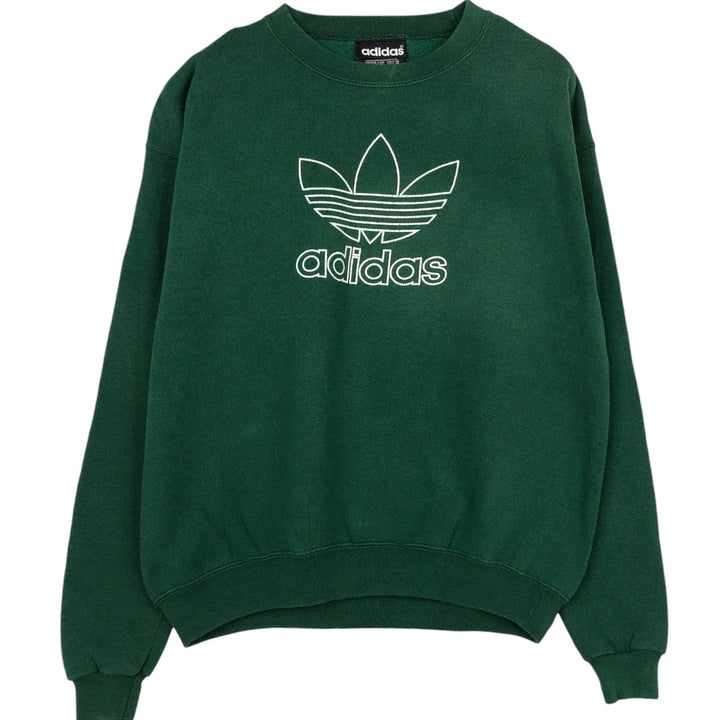 80s-90'S Adidas Trefoil Logo Sweatshirt, Made in USA, Men's XL equivalent, Vintage polyester green type Vintage Second Hand
