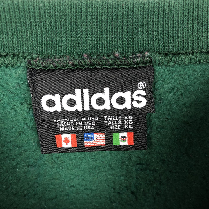 80s-90'S Adidas Trefoil Logo Sweatshirt, Made in USA, Men's XL equivalent, Vintage polyester green type Vintage Second Hand
