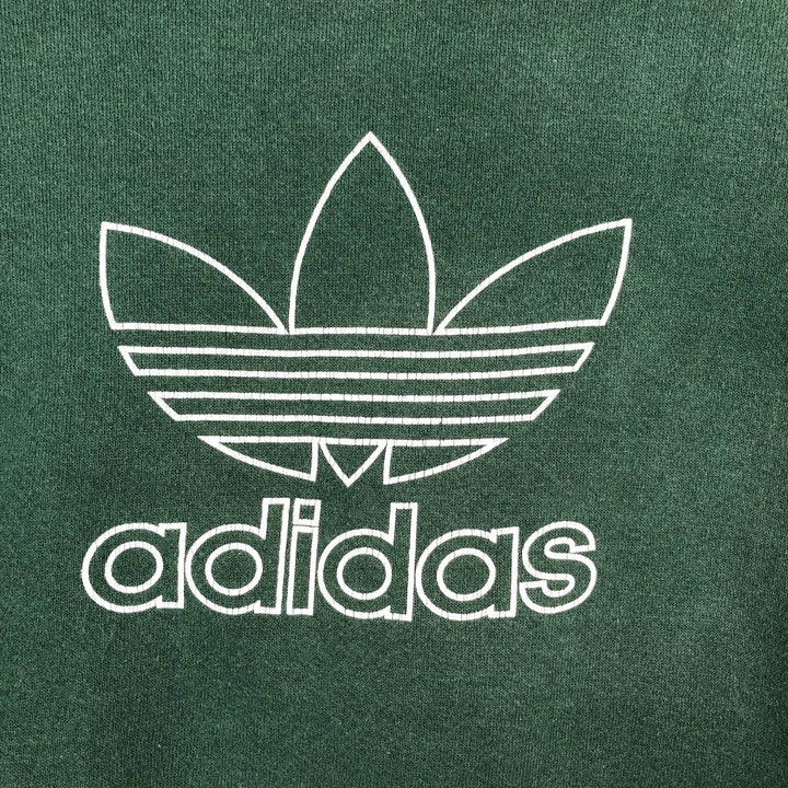 80s-90'S Adidas Trefoil Logo Sweatshirt, Made in USA, Men's XL equivalent, Vintage polyester green type Vintage Second Hand