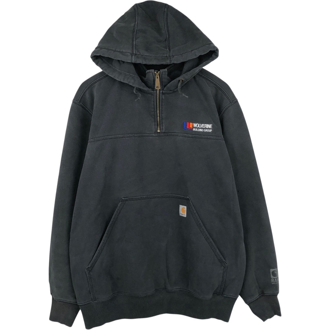 Carhartt ORIGINAL FIT sweatshirt half zip hoodie, men's size L cotton Charcoal Vintage Second Hand