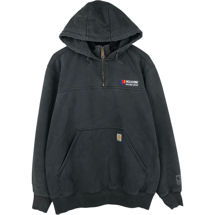 Carhartt ORIGINAL FIT sweatshirt half zip hoodie, men's size L cotton Charcoal Vintage Second Hand