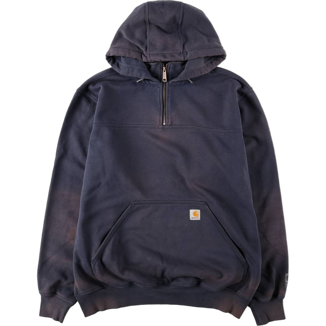 Carhartt ORIGINAL FIT sweatshirt half zip hoodie, men's size L cotton black type Vintage Second Hand