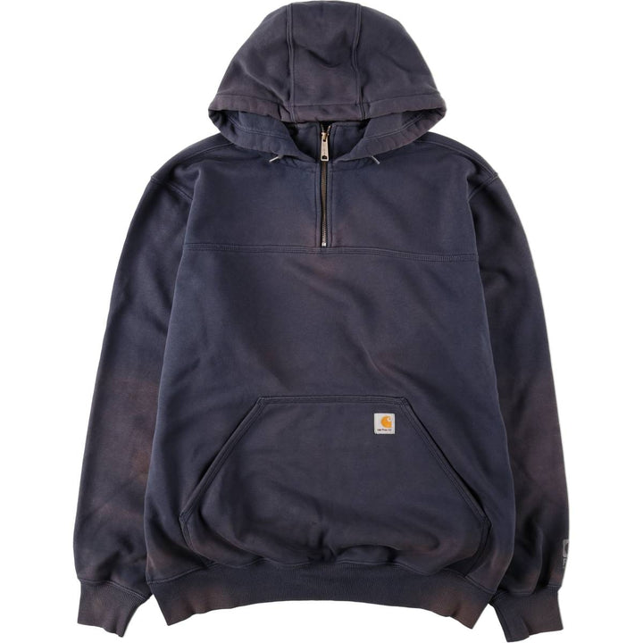 Carhartt ORIGINAL FIT sweatshirt half zip hoodie, men's size L cotton black type Vintage Second Hand