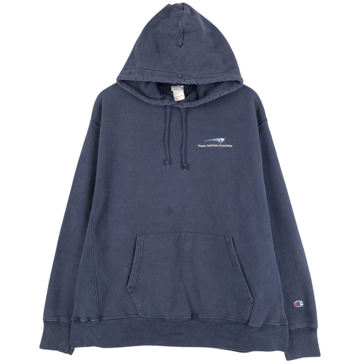 Champion REVERSE WEAVE Advertising Sweat Pullover Hoodie, Men's XL (approx.) cotton navy blue type Vintage Second Hand