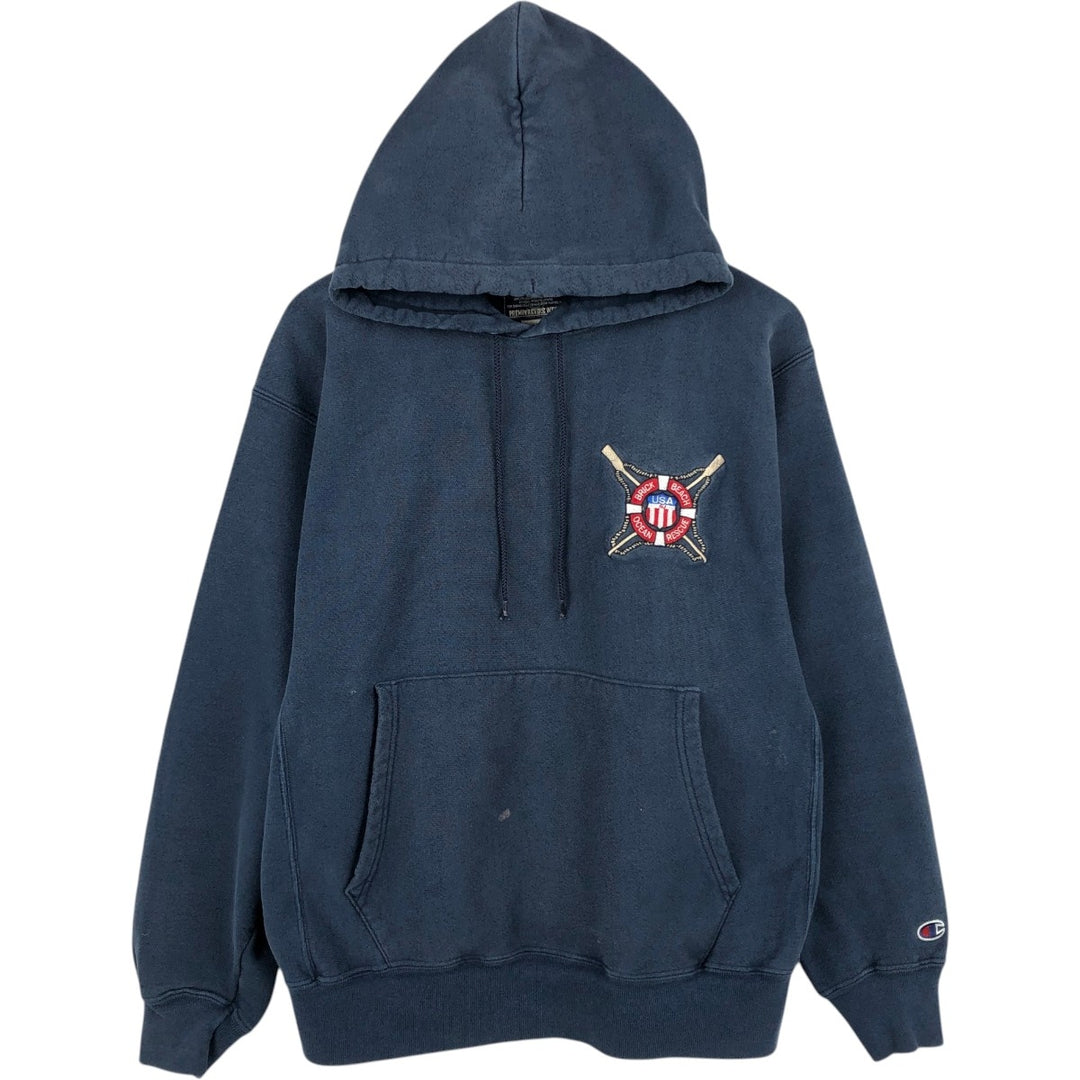 2000'S Champion PREMIUM REVERSE WEAVE Premium Reverse Weave Sweatshirt Pullover Hoodie, Men's Size L cotton navy blue type Vintage Second Hand