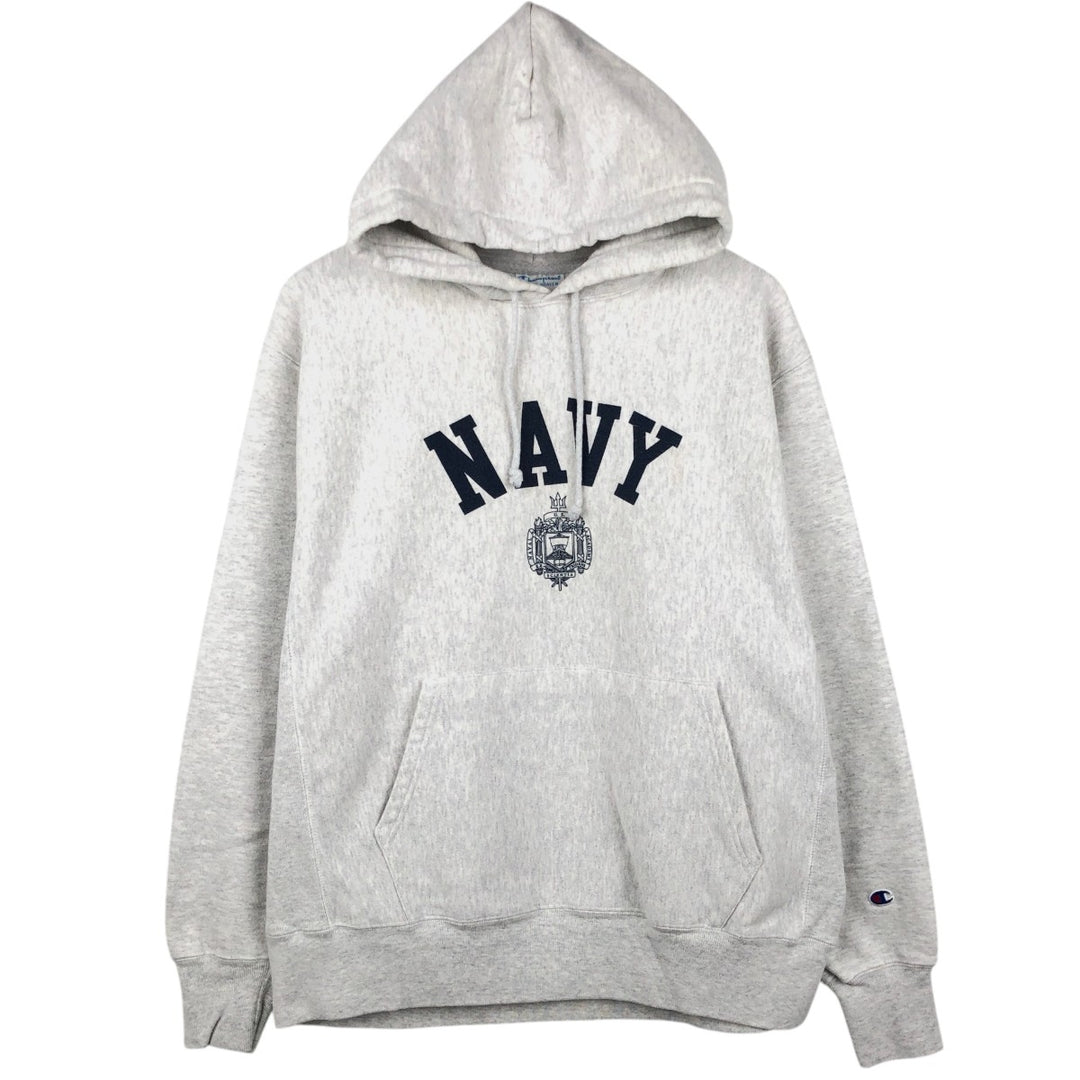 Champion Reverse Weave US Navy Sweat Pullover Hoodie (Men's Size L equivalent) cotton gray type Vintage Second Hand