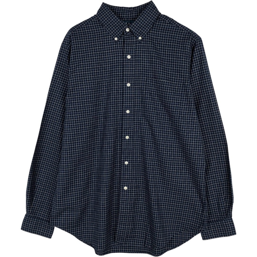 Ralph Lauren Classic Fit Long Sleeve Button Down Check Shirt, Men's Size L cotton navy blue type Vintage Second Hand