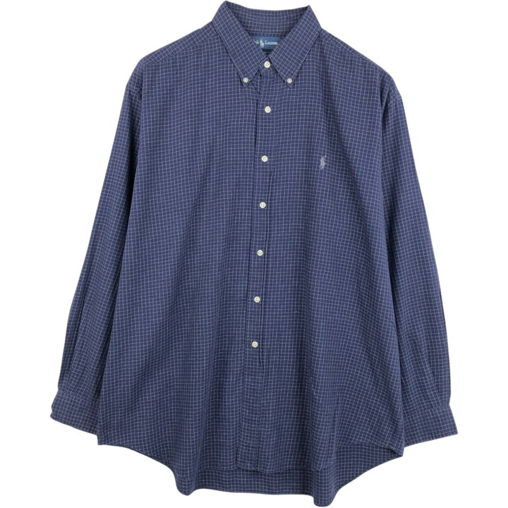 Ralph Lauren BLAKE long sleeve button down check shirt, men's XL size cotton navy blue type Vintage Second Hand