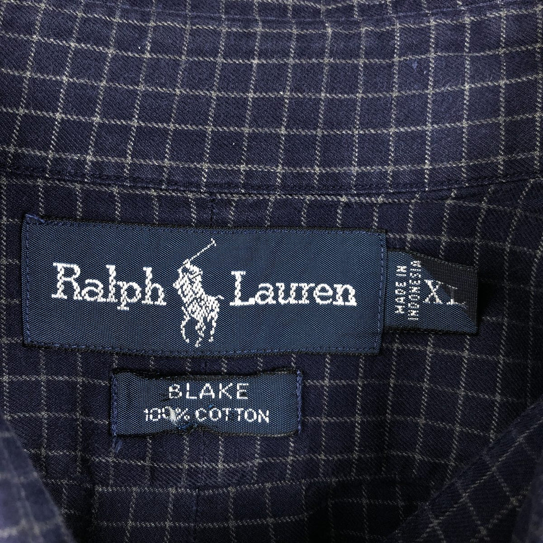 Ralph Lauren BLAKE long sleeve button down check shirt, men's XL size cotton navy blue type Vintage Second Hand