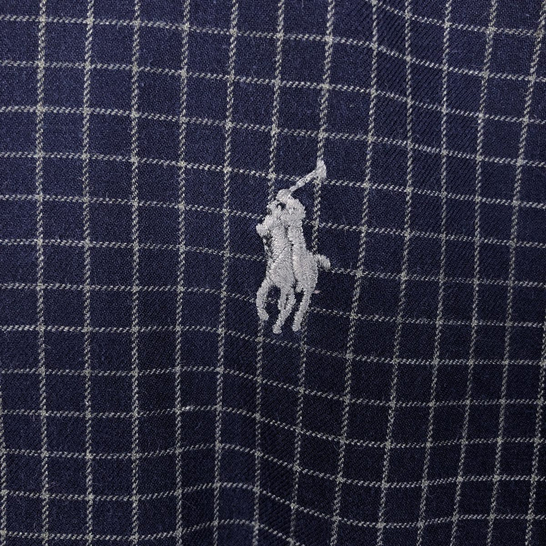 Ralph Lauren BLAKE long sleeve button down check shirt, men's XL size cotton navy blue type Vintage Second Hand