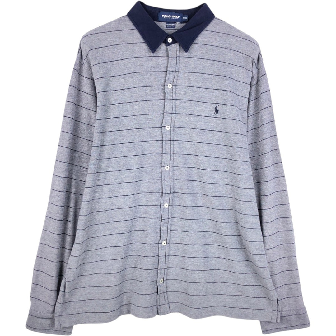 Ralph Lauren POLO GOLF striped pattern long-sleeved cotton shirt, men's size XXL equivalent. cotton navy blue type Vintage Second Hand