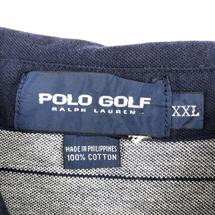 Ralph Lauren POLO GOLF striped pattern long-sleeved cotton shirt, men's size XXL equivalent. cotton navy blue type Vintage Second Hand