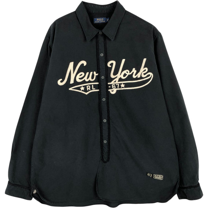 Ralph Lauren POLO RALPH LAUREN embroidered long-sleeved cotton shirt, men's size XXL equivalent. cotton black type Vintage Second Hand