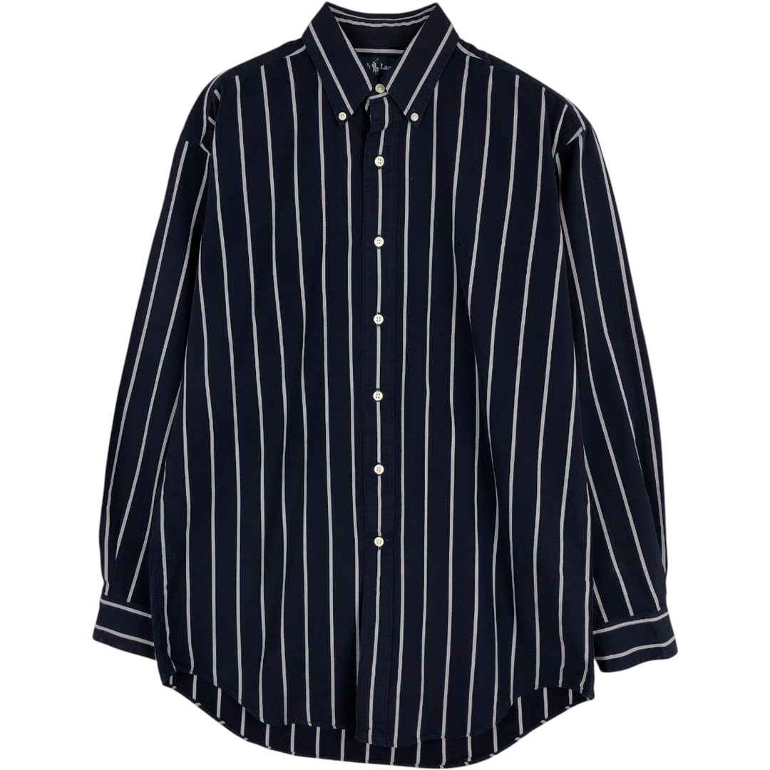 Ralph Lauren BLAKE long-sleeved button-down striped shirt, men's size small cotton navy blue type Vintage Second Hand