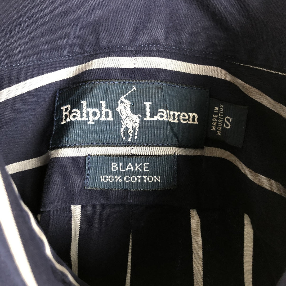 Ralph Lauren BLAKE long-sleeved button-down striped shirt, men's size small cotton navy blue type Vintage Second Hand